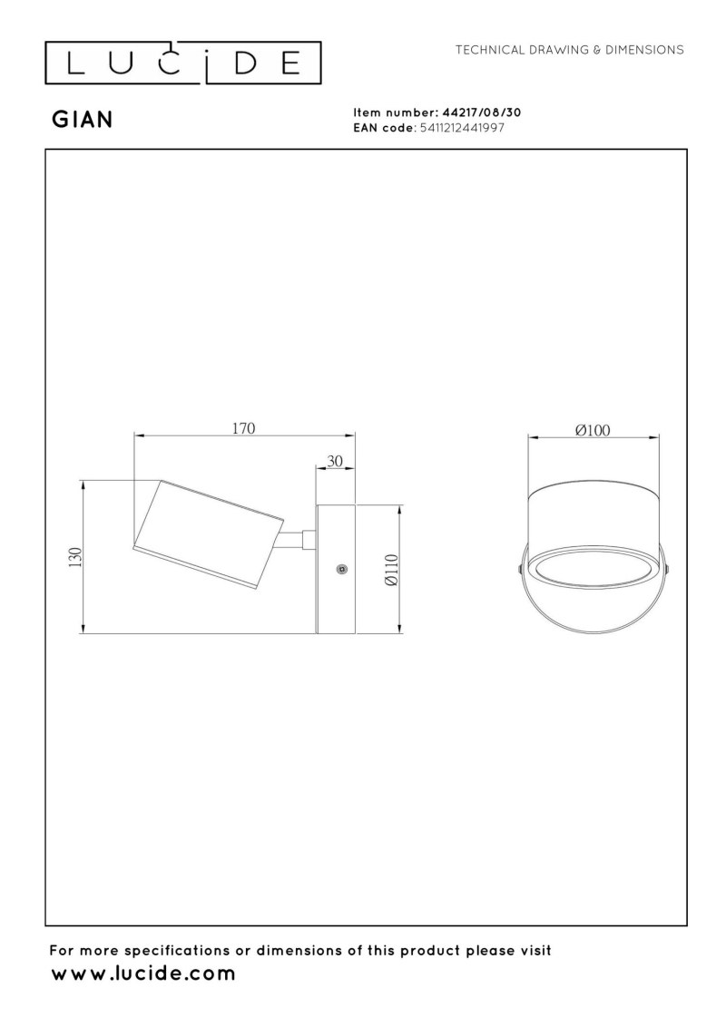 Lucide GIAN - Wall light - LED Dim. - 1x9W 2700K - Black